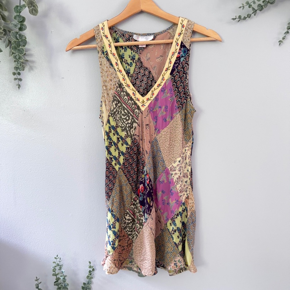 Blue Sky Tank Top Patchwork Boho Fairy Indie Floral Festival Sleeveless Size M